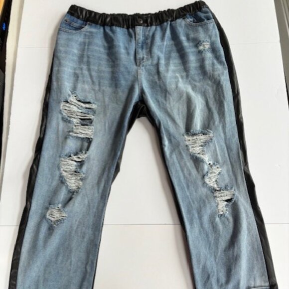NWT Ashley Stewart Women Streetwear Black Blue Jean Retro Leather Distressed 20 - Picture 1 of 8